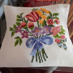Crossed Stitched Flowery Cushion