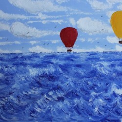 Hot Air Balloons Over a Stormy Sea